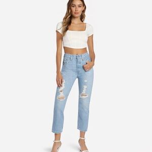 Levi’s 501 Original Fit Jeans Premium Light wash distressed Jeans Women’s Sz. 26
